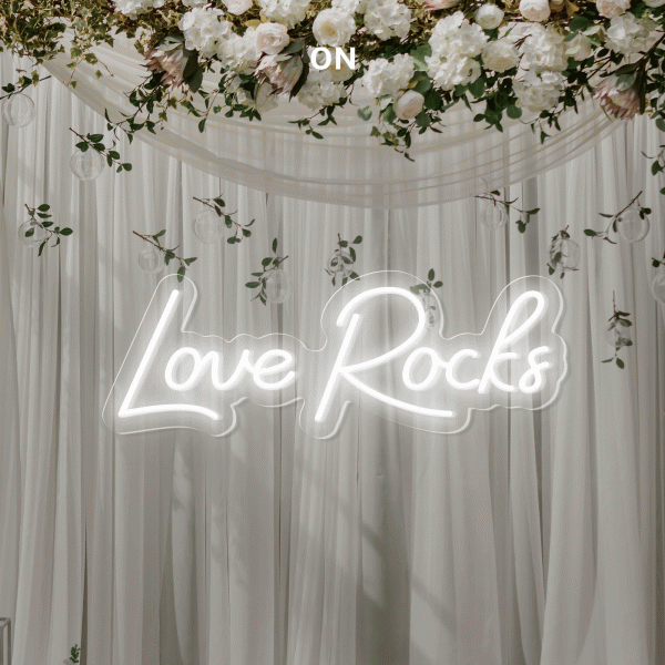 "Love Rocks" Words Neon Sign for Weddings & Proposals