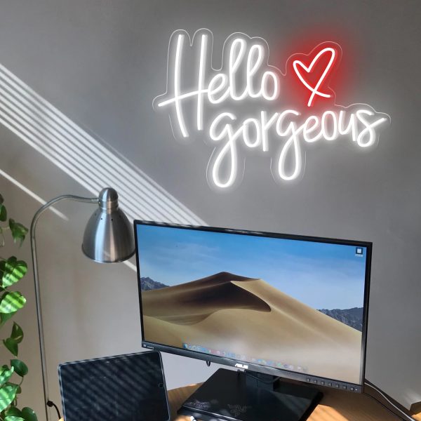 "Hello Gorgeous" Words Heart Neon Sign